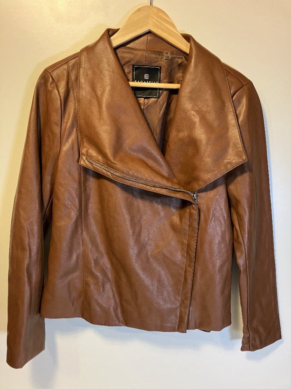 BAGATELLE Brown Faux-Leather Zip-up Moto Jacket.  Size M.